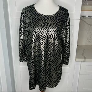 Marina Rinaldi Maglia Sweater Top Women’s Size Medium 100% Wool Gold Black